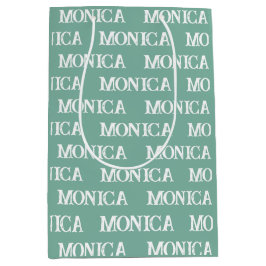 Bolsa De Regalo Mediana Tipografía de nombre turquesa Personalizado lindo 