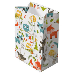 Bolsa De Regalo Mediana Tipografía De recién nacido Con Animales De Madera