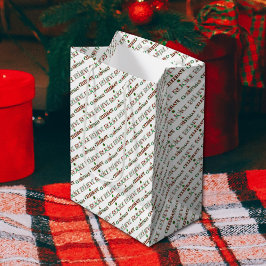 Bolsa De Regalo Mediana Tipografía festiva de Navidades verdes rojos