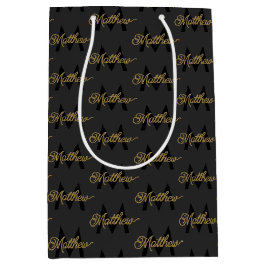 Bolsa De Regalo Mediana Tipografía negra y dorada Añadir nombre y monogram