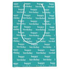 Bolsa De Regalo Mediana tipografía turquesa verde azulada de cumpleaños