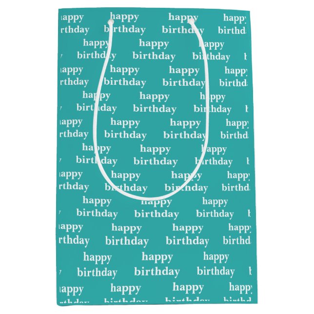 Bolsa De Regalo Mediana tipografía turquesa verde azulada de cumpleaños (Anverso)