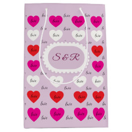 Bolsa De Regalo Mediana Tipografía y patrón de corazones de amor elegante