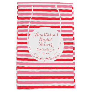 Bolsa De Regalo Mediana Tiras blancas rojas rosadas Ducha de novia