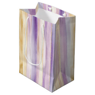 Bolsa De Regalo Mediana Tiras de Iris de Crema Púrpura Romántica para Desp