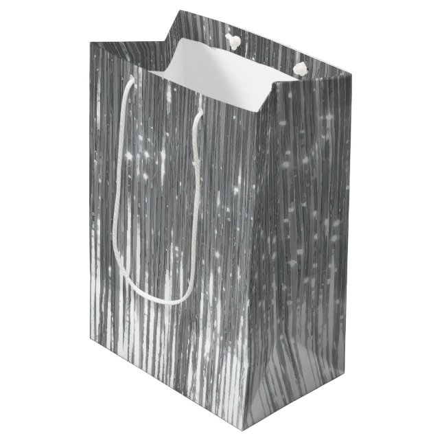 Bolsa De Regalo Mediana Tiras de vidrio plateado (Angulo Anverso)