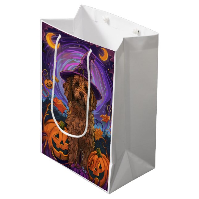 Bolsa De Regalo Mediana Tocante Goldendoodle Perro Halloween Calabaza de B (Angulo Anverso)