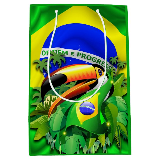 Bolsa De Regalo Mediana Toco Toucan con bandera de Brasil (Anverso)