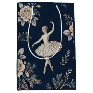 Bolsa De Regalo Mediana Toile de Navidad Bailarina - Azul Marino