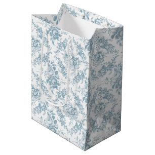 Bolsa De Regalo Mediana Toile floral azul y blanco grabado elegante