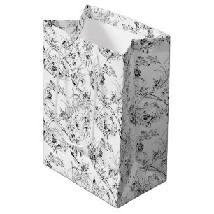 Bolsa De Regalo Mediana Toile floral floral vintage grabado en francés Fa