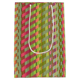 Bolsa De Regalo Mediana Tonos de rayas rosas y verdes