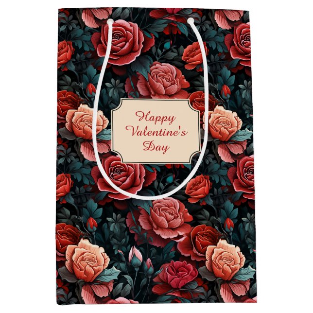 Bolsa De Regalo Mediana Tonos románticos de rosas rojas (Anverso)