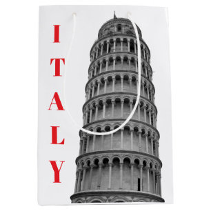 Bolsa De Regalo Mediana Torre inclinada de Pisa Italia blanco y negro