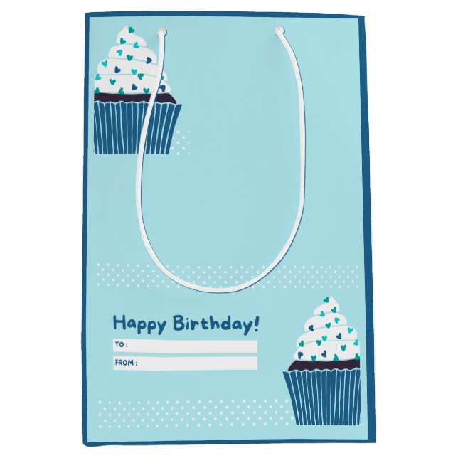 Bolsa De Regalo Mediana Torta azul de cumpleaños (Anverso)