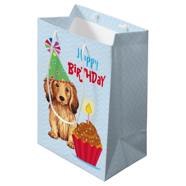 Bolsa De Regalo Mediana Torta de cumpleaños Duradera Dachshund (Angulo Anverso)