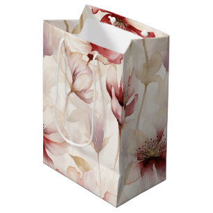 Bolsa De Regalo Mediana Torta de Desayuno Nupcial Floral de Crema Rojo Bor