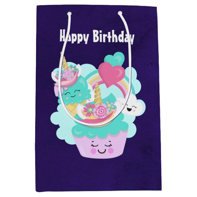 Bolsa De Regalo Mediana Torta dulce y helado feliz cumpleaños (Anverso)