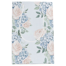 Bolsa De Regalo Mediana Torta nupcial de flores azules rosadas románticas