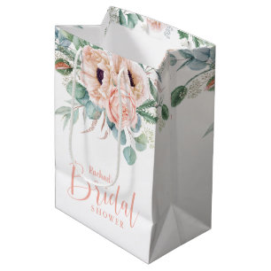 Bolsa De Regalo Mediana Torta Nupcial Floral Acuarela Rosa y Beige