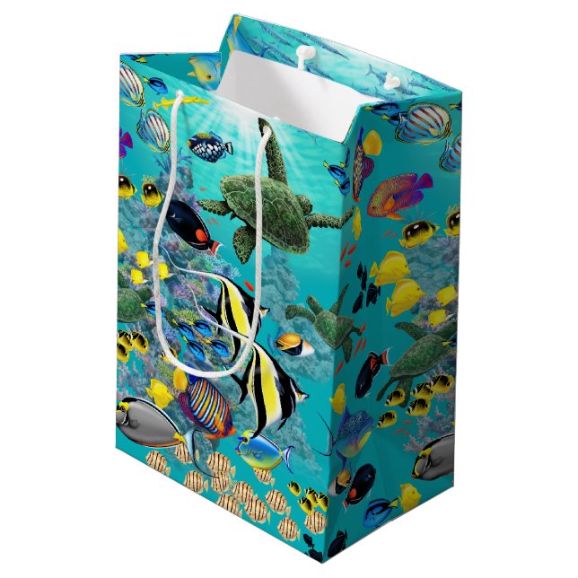 Bolsa De Regalo Mediana Tortuga de mar tropical hawaiana de los pescados (Angulo reverso)