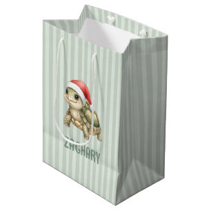 Bolsa De Regalo Mediana Tortuga de Navidad con sombrero de Santa en acuare