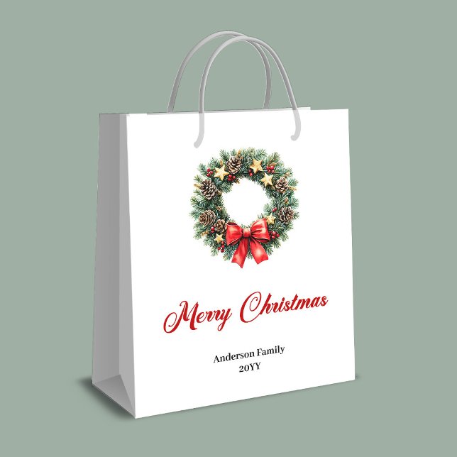 Bolsa De Regalo Mediana Traditional Christmas wreath gift bag personalized (Traditional Christmas wreath gift bag personalized)