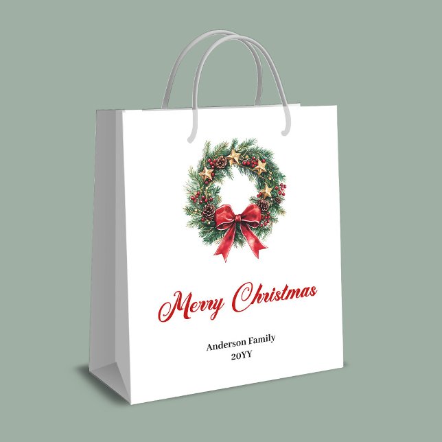 Bolsa De Regalo Mediana Traditional pine wreath Christmas bag with berries (Traditional pine wreath Christmas bag with berries)