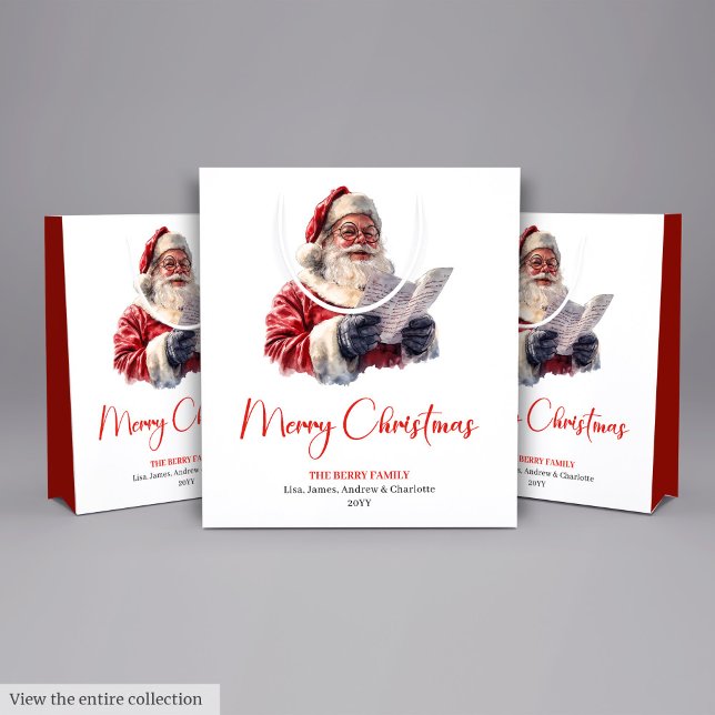 Bolsa De Regalo Mediana Traditional Santa Claus Cozy Red Green Gift Bag (Traditional Santa Claus Cozy Red Green Gift Bag)