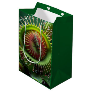 Bolsa De Regalo Mediana Trampa de Venus Floral Verde y Rojo 