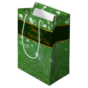 Bolsa De Regalo Mediana Trébol del purpurina del día de St Patrick