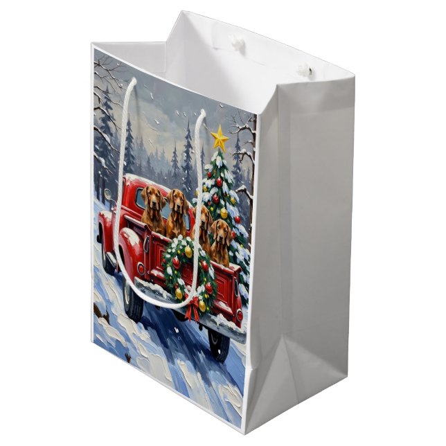 Bolsa De Regalo Mediana Treeing Walker Coonhound Christmas Red Truck (Angulo Anverso)