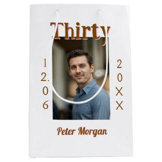 Bolsa De Regalo Mediana treinta cumpleaños marrón foto hombre fecha elegan