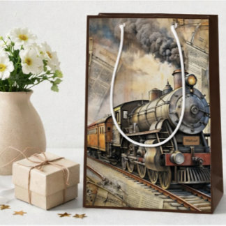 Bolsa De Regalo Mediana Tren de Vapor Vintage Personalizado | Regalo de Tr