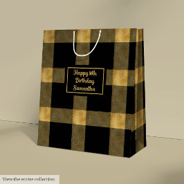 Bolsa De Regalo Mediana Trendy Black Gold Glitter 50th Birthday Gift Bag
