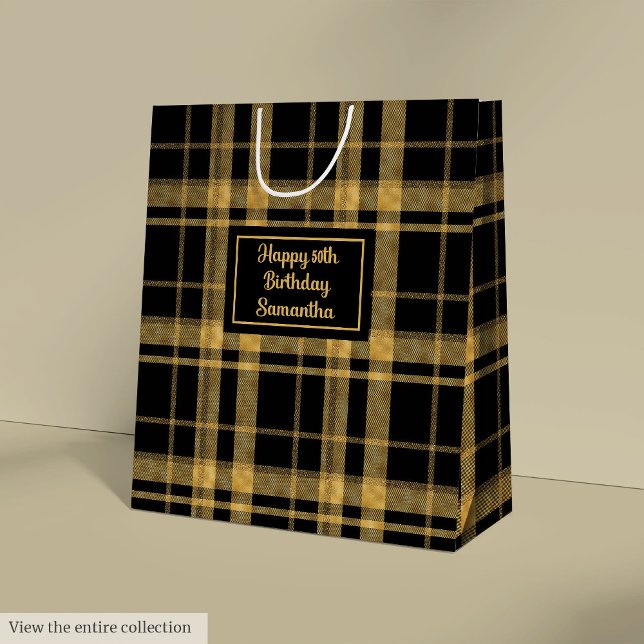 Bolsa De Regalo Mediana Trendy Black Gold Glitter 50th Birthday Gift Bag (Trendy Black Gold Glitter 50th Birthday Gift Bag)