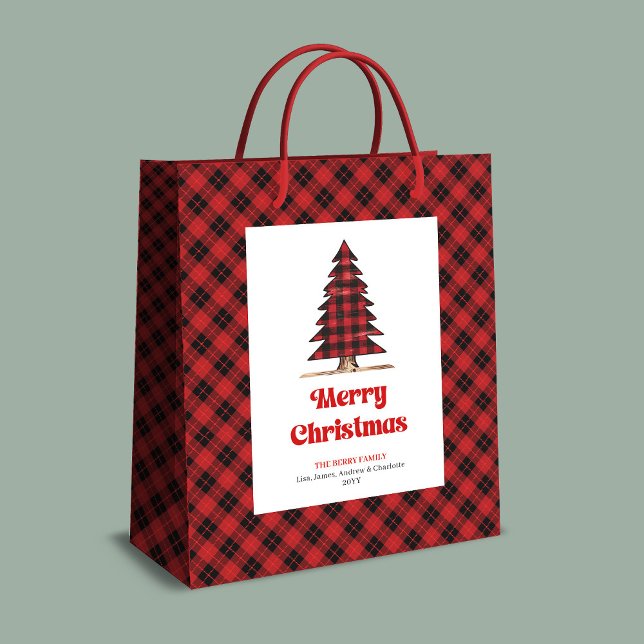 Bolsa De Regalo Mediana Trendy buffalo plaid Christmas tree gift bag (Trendy buffalo plaid Christmas tree gift bag custom)