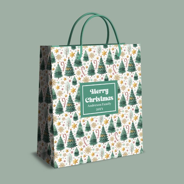 Bolsa De Regalo Mediana Trendy Christmas trees and candy canes name bag (Trendy Christmas trees and candy canes name bag)
