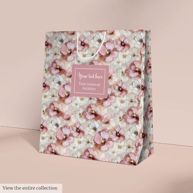 Bolsa De Regalo Mediana Trendy pastel pink and gold floral party gift bag (Trendy pastel pink and gold floral party gift bag)
