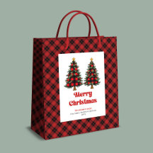 Trendy red black tartan Christmas bag editable