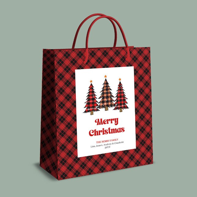 Bolsa De Regalo Mediana Trendy red black tartan Christmas gift bag custom (Trendy red black tartan Christmas gift bag custom)