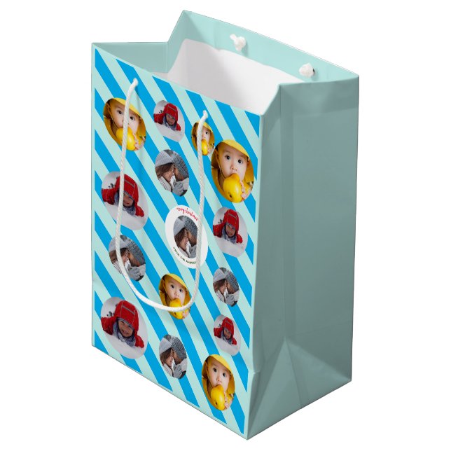 Bolsa De Regalo Mediana Tres Navidades personalizados de banda azul de fot (Angulo Anverso)