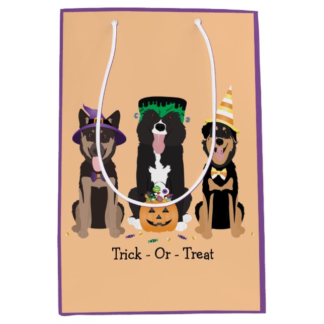 Bolsa De Regalo Mediana Trick O Traer Perros En Vestidos De Halloween (Anverso)