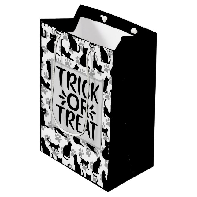 Bolsa De Regalo Mediana Trick o trato de gato negro - Halloween (Angulo Anverso)