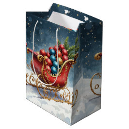 Bolsa De Regalo Mediana Trineo de Navidad vintage acuarela
