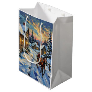 Bolsa De Regalo Mediana Trineo y caballo vintage en Navidad nevada