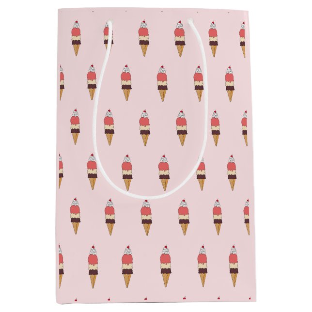 Bolsa De Regalo Mediana Triple Scoop Ice Cream Cono (Anverso)