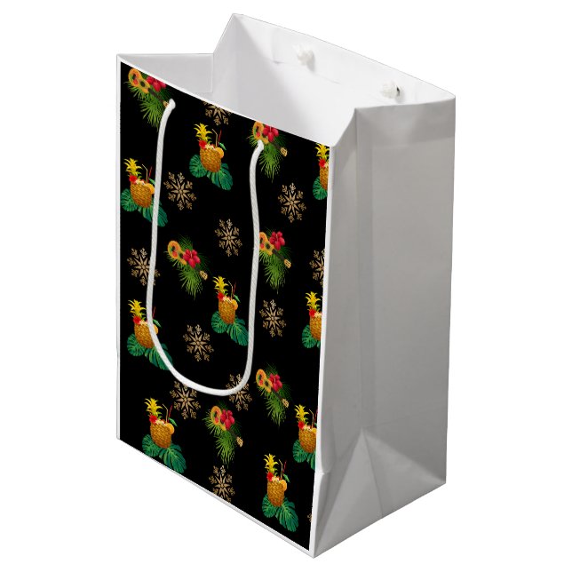 Bolsa De Regalo Mediana Tropicas - Bolsa Regalo Piña Elegante Negro (Angulo Anverso)