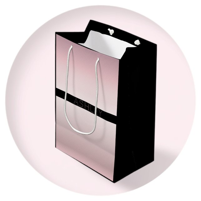 Bolsa De Regalo Mediana Tu nombre | Delgado Rosa Ombre y franjas blancas (Subido por el creador)