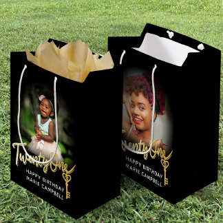 Bolsa De Regalo Mediana Twenty one gold custom photo 21st birthday